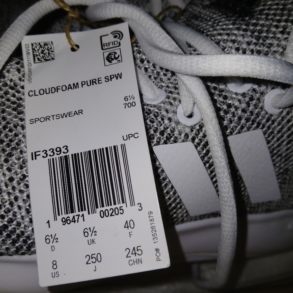 New In Box Adidas Cloudfoam Pure SPW Sneakers, Cloud White/Core Black - Picture 11 of 12